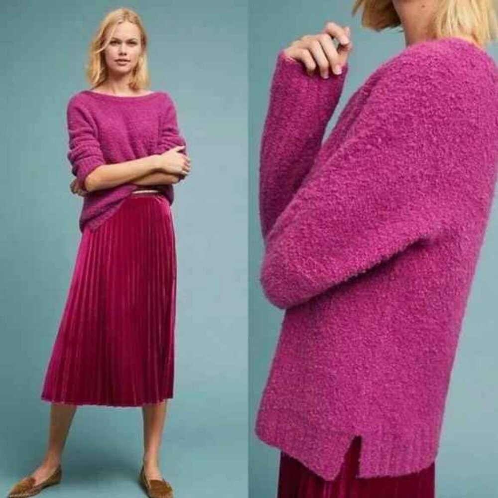 Anthropologie Sleeping on Snow Lavinia Boucle Wool Sweater Size S Fuchsia Purple